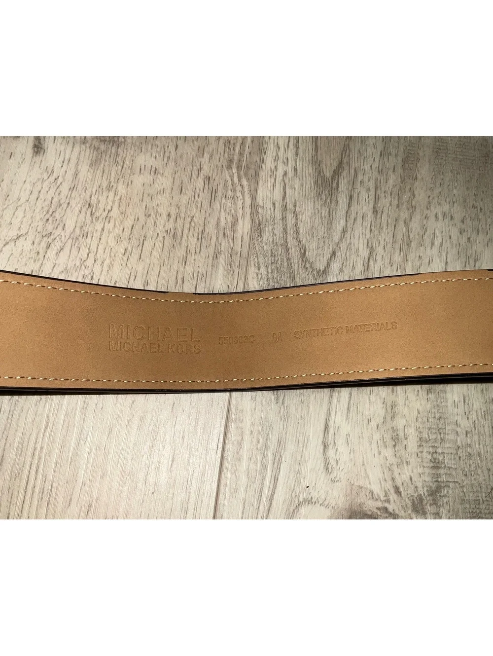 Michael Kors Brown Logo Patterned Belt with Gold Buckle